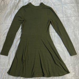 Green ribbed Express dress, bow neckline, size S